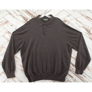 Orvis Polo Shirt Men's XXL Brown Long Sleeve Silk Blend Polo Fishing Preppy
